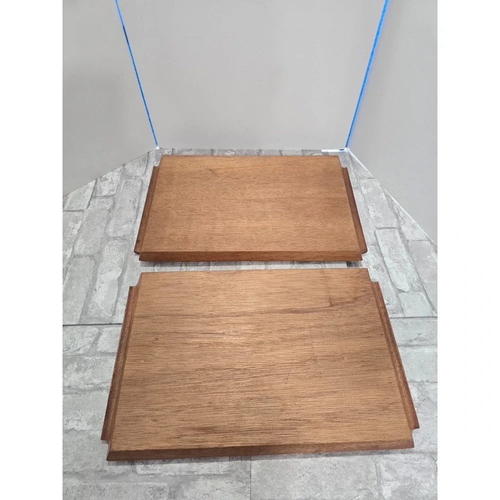2 Vintage Mid Century Riekes Crisa Wood Inlay Tray Spline Joints Floral Motif